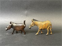 Set of Two Dark Wood Safari Animal Sculpture