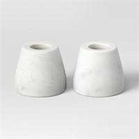 Set of 2 Marble Taper Holders White - Threshold