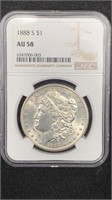 1888-S NGC AU58 Silver Morgan Dollar