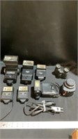 Various camera flash attachments, Victor cord,
