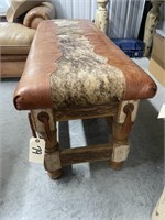 Wood Leather & Cowhide Bench