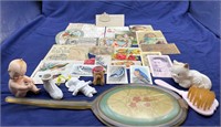 Lot of Vintage Cards, Mirror, and Porcelain Items