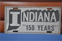 Vintage metal Indiana "150 Years" plate, 12" x 6"