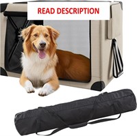 37 Inch Collapsible Dog Crate  Portable  Beige