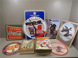 Modern tin advertisements and firearm related