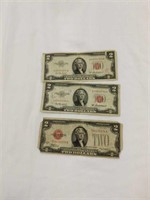 3 Red Seal $2 Bills