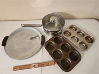 Muffin Pans, Lidded Pot, & Serving Tray