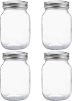 4PK Glass Regular Mouth Mason Jars, 16 oZ