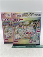 NEW Lot of 2- DIY 1,000pc Puzzle Color And Bling