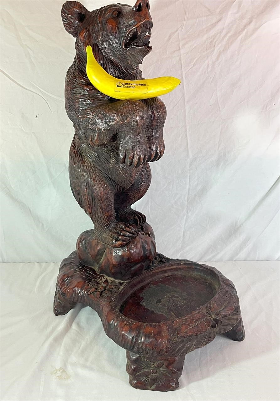 Vtg. Carved Resin Black Forest Bear Umbrella Stand