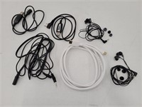 ASSORTED CABLES & HEADPHONES