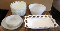 Milk Glass Bowls, Plates, Centerpiece