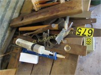 Misc wood working tools, saw and level
