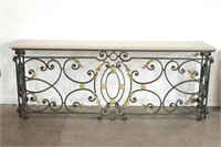 ORNATE IRON CONSOLE WITH MARBLE TOP TABLE