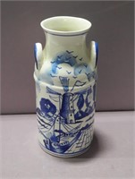 Blue and White Windmill Vase