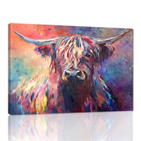 Banksy Graffiti Freedom Highland Cow Picture Canv