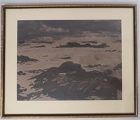 Vtg Seashore Black & White Photograph