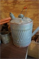 Vintage Red Handle Galvanized Gas Can with Caps