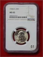 1944 S Washington Silver Quarter NGC MS65