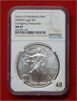 2020 (P) American Eagle NGC MS69 1 Ounce Silver