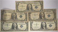 Lot of 5: $1 Silver Certificates