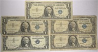 Lot of 5: $1 Silver Certificates