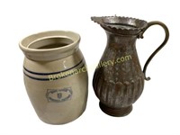 Utilitarian Crock, Decorative Metal Pitcher