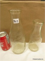 2 Vintage Embossed Simcoe Dairy Glass Milk Bottles