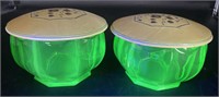 Uranium Glass Powder Jars with Celluloid Lids,