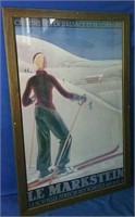 Ski picture with wooden frame 27x41H