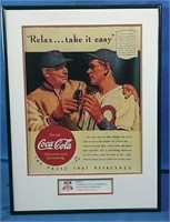 Framed Coca Cola ad relax take it easy 14x19H