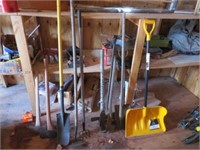 Snow shovel, axes, and outdoor tools