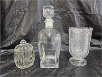 Vintage Decanter, Spooner and Condiment Jar