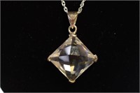 STERLING SILVER HUGE CRYSTAL PENDANT ON CHAIN