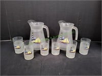 Frosted Glass Lighthouse Pitcher Set