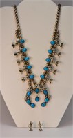 Indian Sterling Squash Blossom Turquoise Set