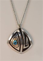 Indian Silver Necklace w/Silver Turquoise Pendant