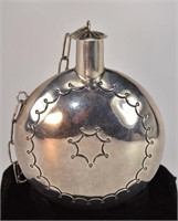 Indian Round Etched Silver Flask