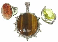 Sterling Silver Lace Agate, Tigers Eye & Yellow