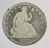 1877 Seated Liberty Silver Half About Good AG