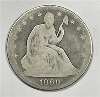 1860 Seated Liberty Silver Half About Good AG