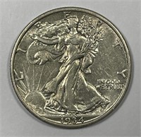 1934 Walking Liberty Silver Half AU