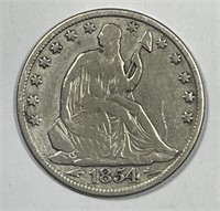 1854-O Seated Liberty Silver Half Fine F details