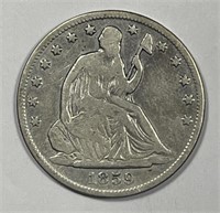 1859-O Seated Liberty Silver Half Fine F details