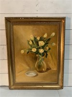 Oil on Canvas Yellow Floral on Gilt Gold Frame
