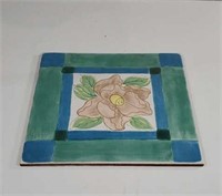 Vintage Hand Painted Decorative Stone Tile Floral