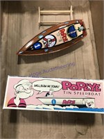 Popeye tin wind-up speedboat in box
