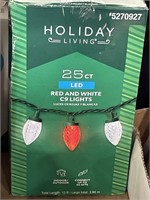 HOLIDAY LVNG RED N WHITE C9 LIGHTS 2PK RETAIL $140