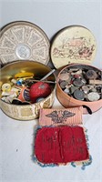 Large lot of Buttons, Antique Sewing, More