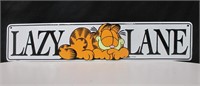 Tin Garfield Lazy Lane Sign - 24" x 5"